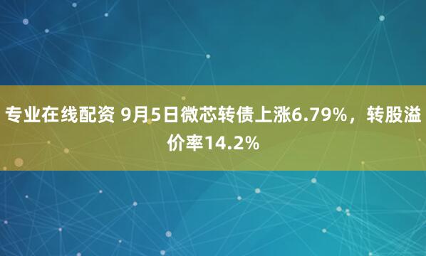 专业在线配资 9月5日微芯转债上涨6.79%，转股溢价率14.2%